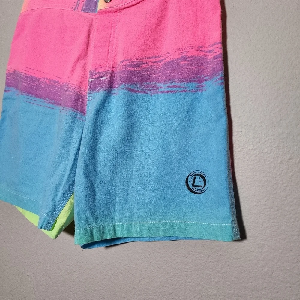 GARY LINDEN Vintage 80s Surfer Shorts Neon Board Short size‎ Small